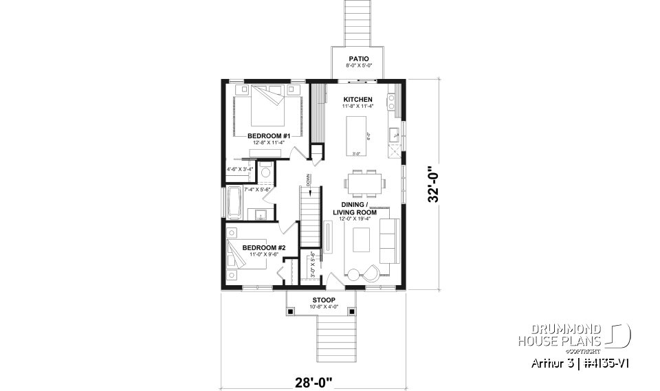 1st level - Affordable House Plan, Modern Farmhouse, Up to 5 Bedrooms, Unfinished Basement, Open Concept - Arthur 3