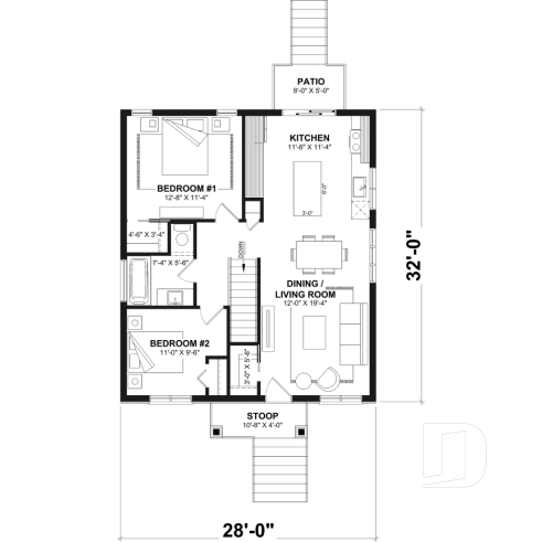 1st level - Affordable House Plan, Modern Farmhouse, Up to 5 Bedrooms, Unfinished Basement, Open Concept - Arthur 3