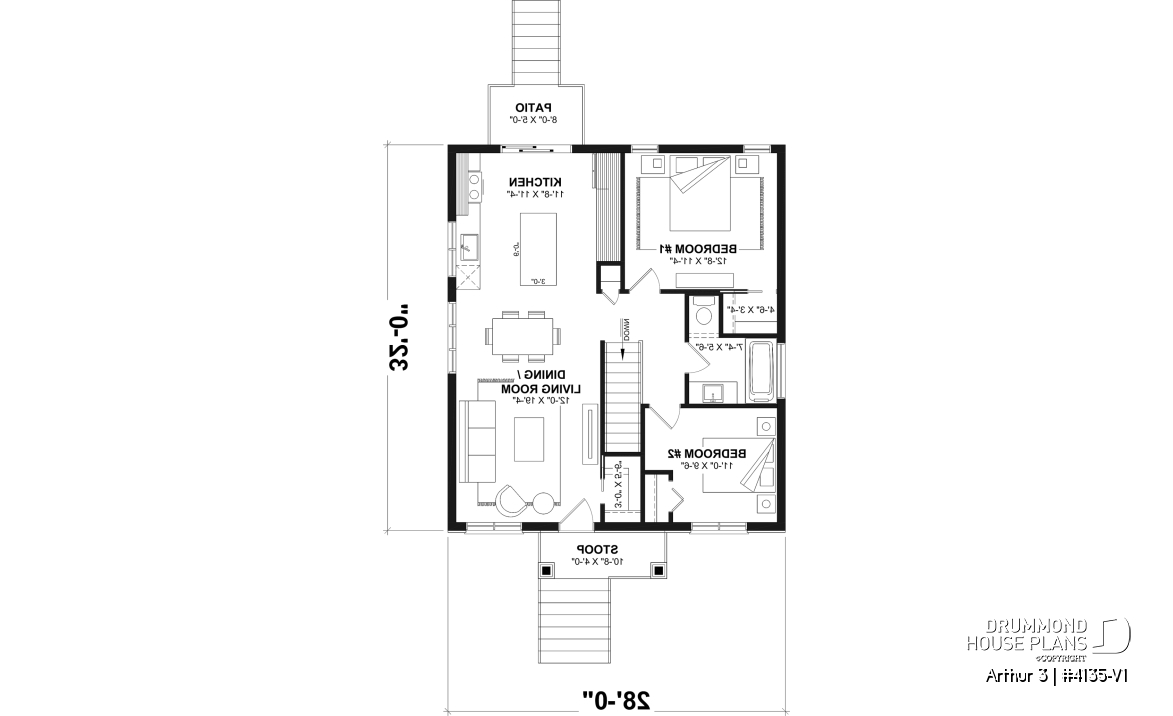 1st level - Affordable House Plan, Modern Farmhouse, Up to 5 Bedrooms, Unfinished Basement, Open Concept - Arthur 3