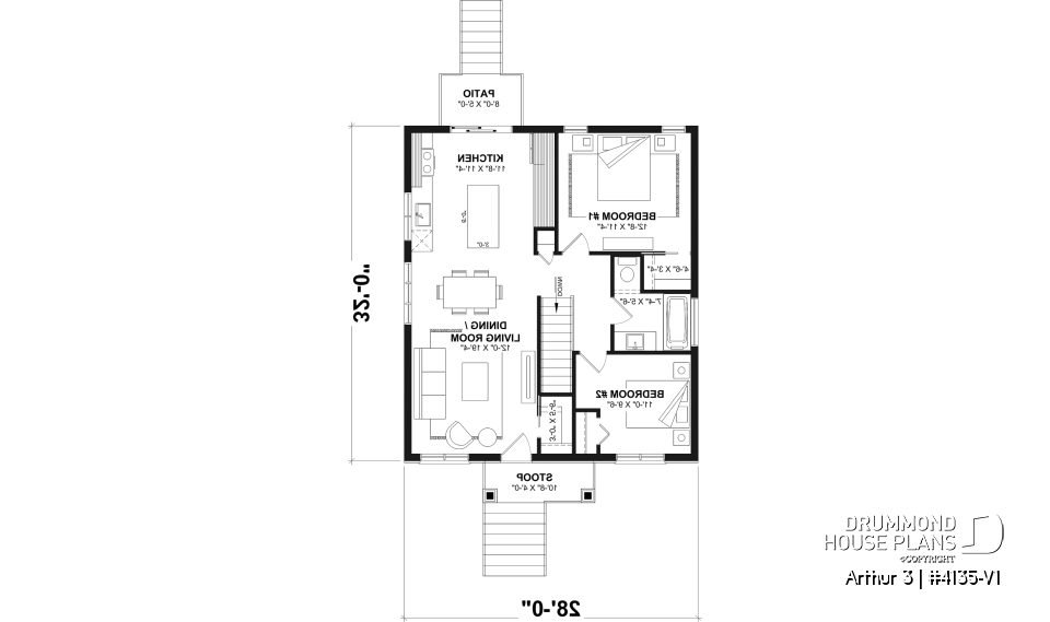 1st level - Affordable House Plan, Modern Farmhouse, Up to 5 Bedrooms, Unfinished Basement, Open Concept - Arthur 3