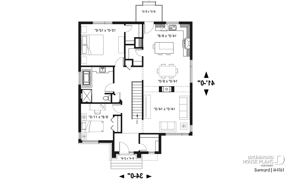 1st level - One-story modern style 2 bedroom home with central fireplace,kitchen with pantry and large central island  - Bernard