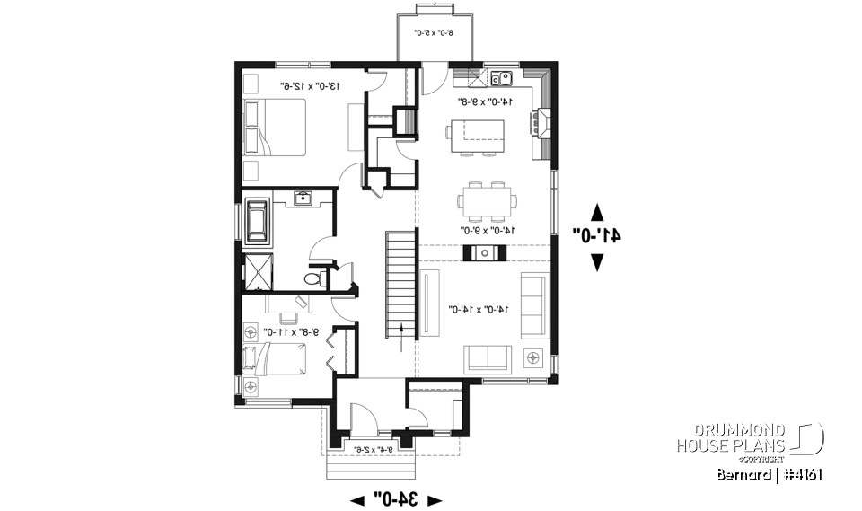 1st level - One-story modern style 2 bedroom home with central fireplace,kitchen with pantry and large central island  - Bernard