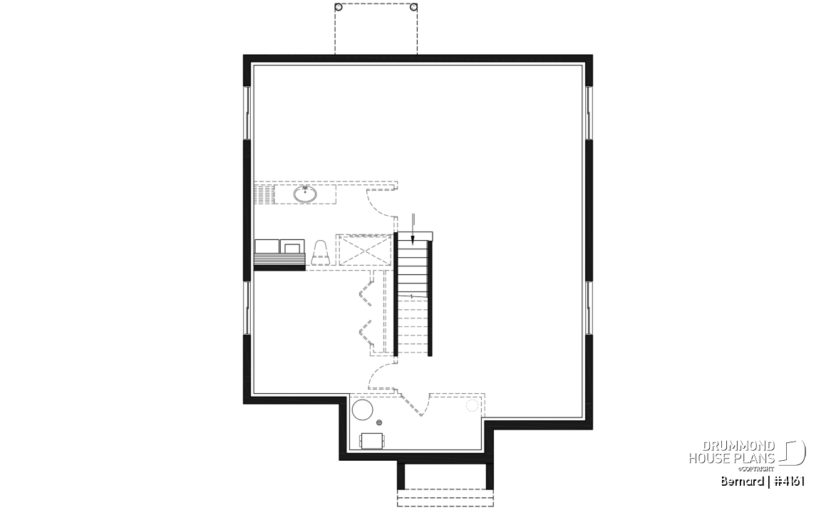 Basement - One-story modern style 2 bedroom home with central fireplace,kitchen with pantry and large central island  - Bernard