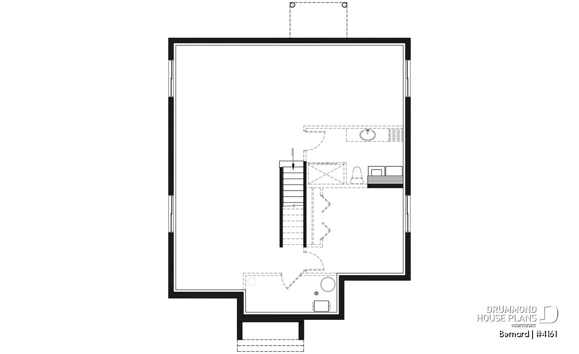 Basement - One-story modern style 2 bedroom home with central fireplace,kitchen with pantry and large central island  - Bernard