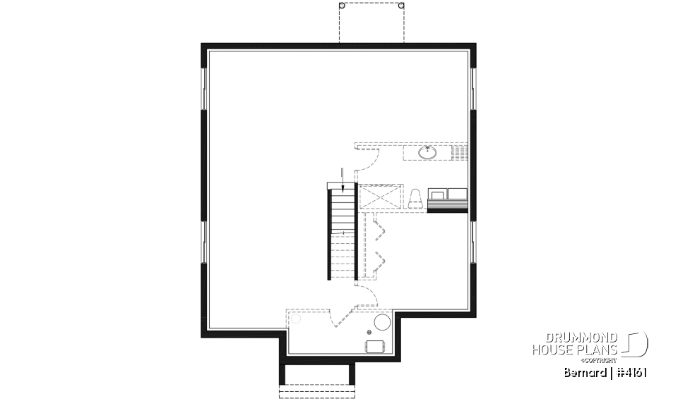 Basement - One-story modern style 2 bedroom home with central fireplace,kitchen with pantry and large central island  - Bernard