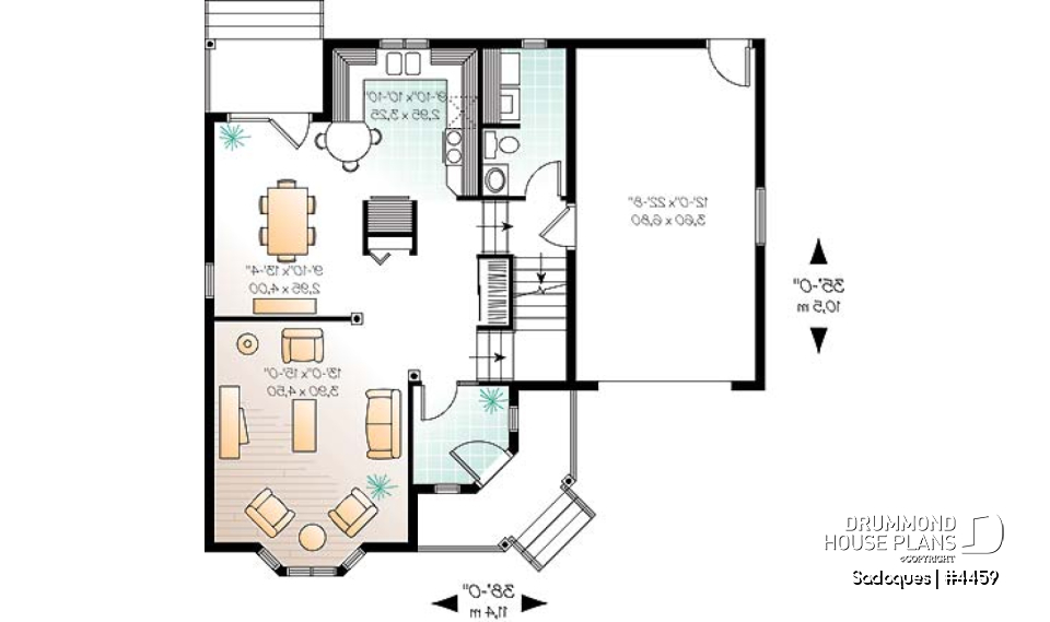 1st level - Victorian inspired cottage house plan with 3 bedrooms, garage - Sadoques