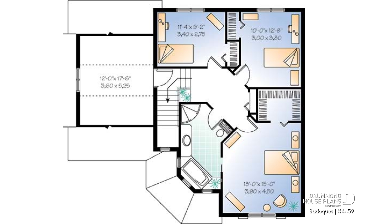 2nd level - Victorian inspired cottage house plan with 3 bedrooms, garage - Sadoques