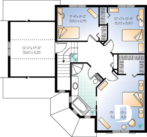 2nd level - Victorian inspired cottage house plan with 3 bedrooms, garage - Sadoques