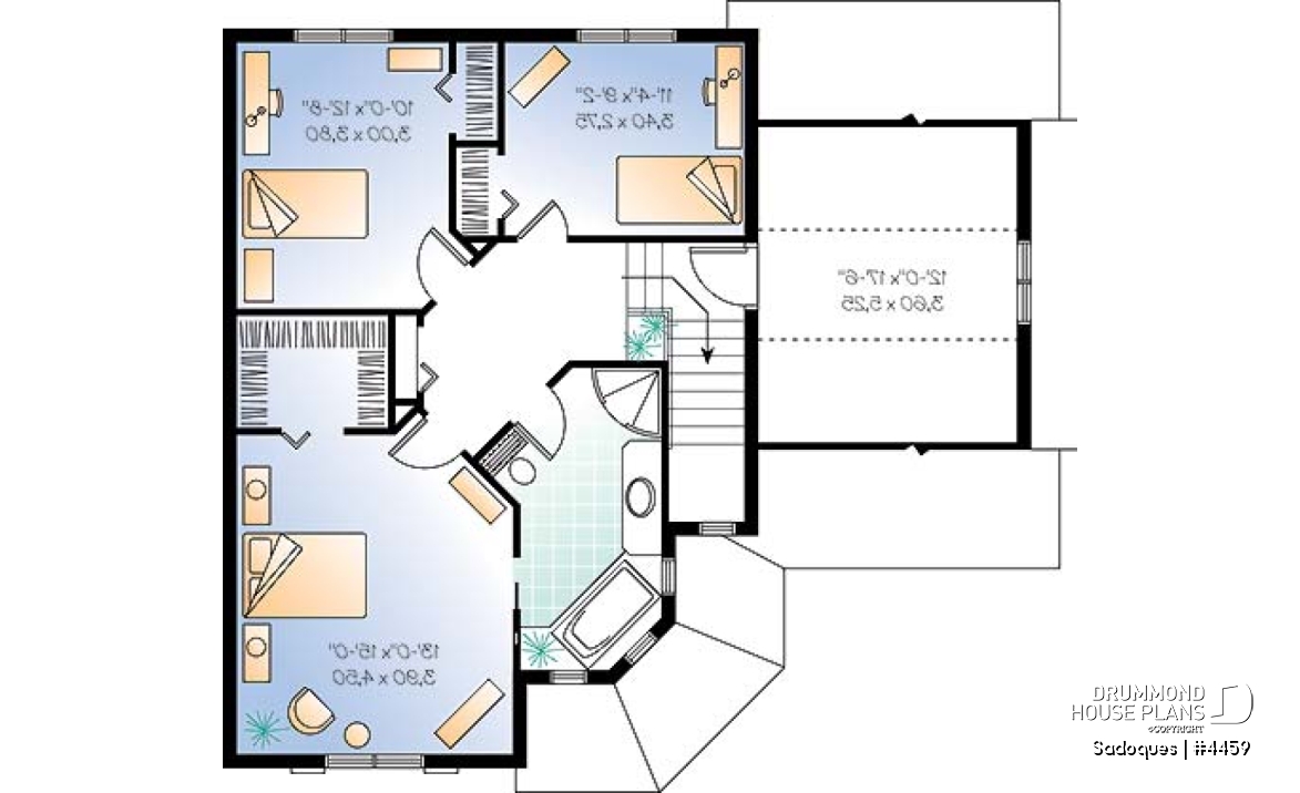 2nd level - Victorian inspired cottage house plan with 3 bedrooms, garage - Sadoques