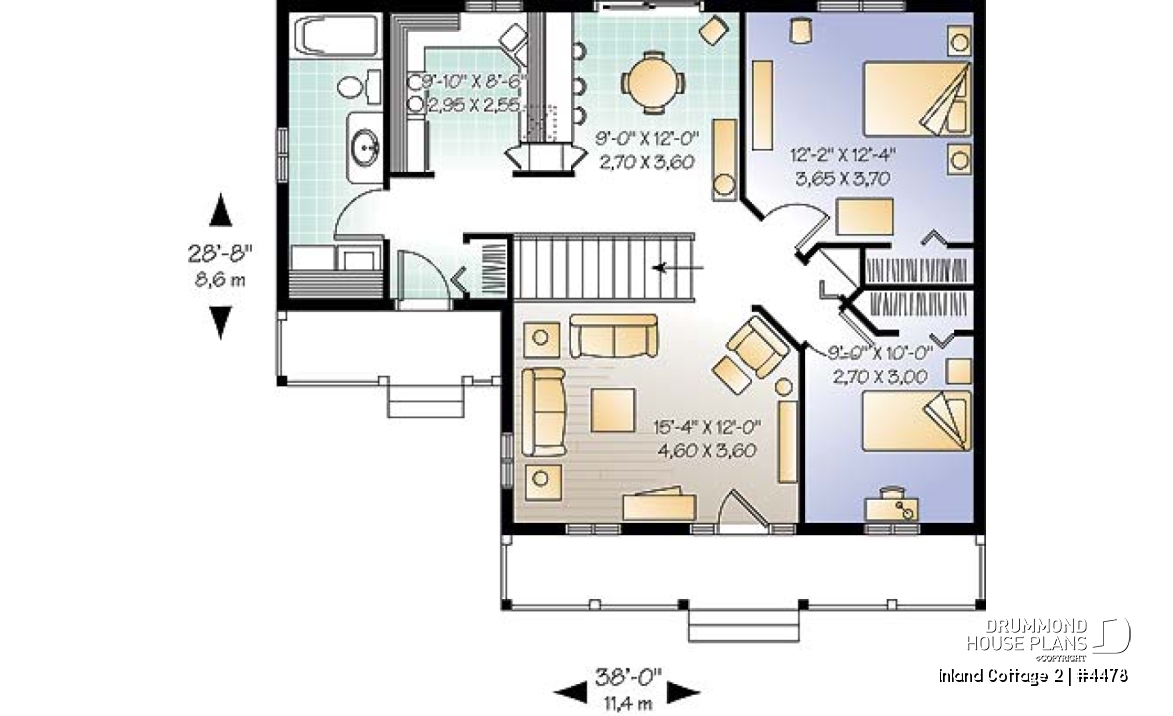 1st level - Ranch style bungalow, low-building costs, 2 bedrooms, ideal starter home, front covered porch - Inland Cottage 2