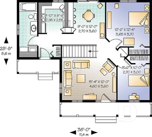 1st level - Ranch style bungalow, low-building costs, 2 bedrooms, ideal starter home, front covered porch - Inland Cottage 2