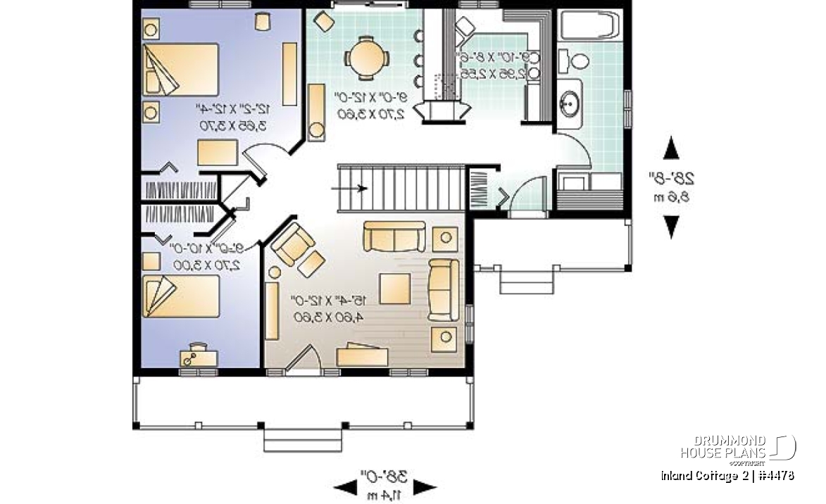 1st level - Ranch style bungalow, low-building costs, 2 bedrooms, ideal starter home, front covered porch - Inland Cottage 2