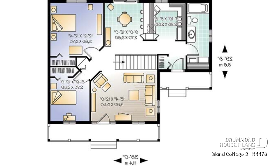 1st level - Ranch style bungalow, low-building costs, 2 bedrooms, ideal starter home, front covered porch - Inland Cottage 2