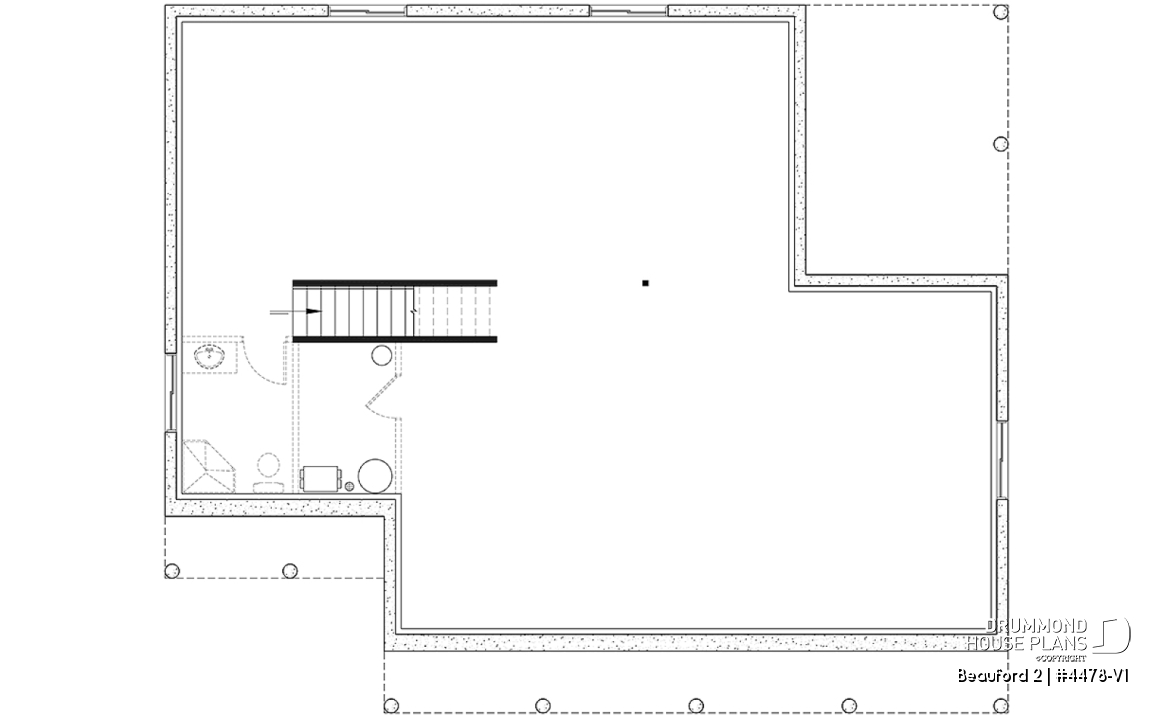 Basement - Farmhouse Bungalow Plan with Cathedral Ceiling and Covered Terrace - Beauford 2