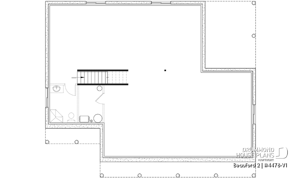 Basement - Farmhouse Bungalow Plan with Cathedral Ceiling and Covered Terrace - Beauford 2