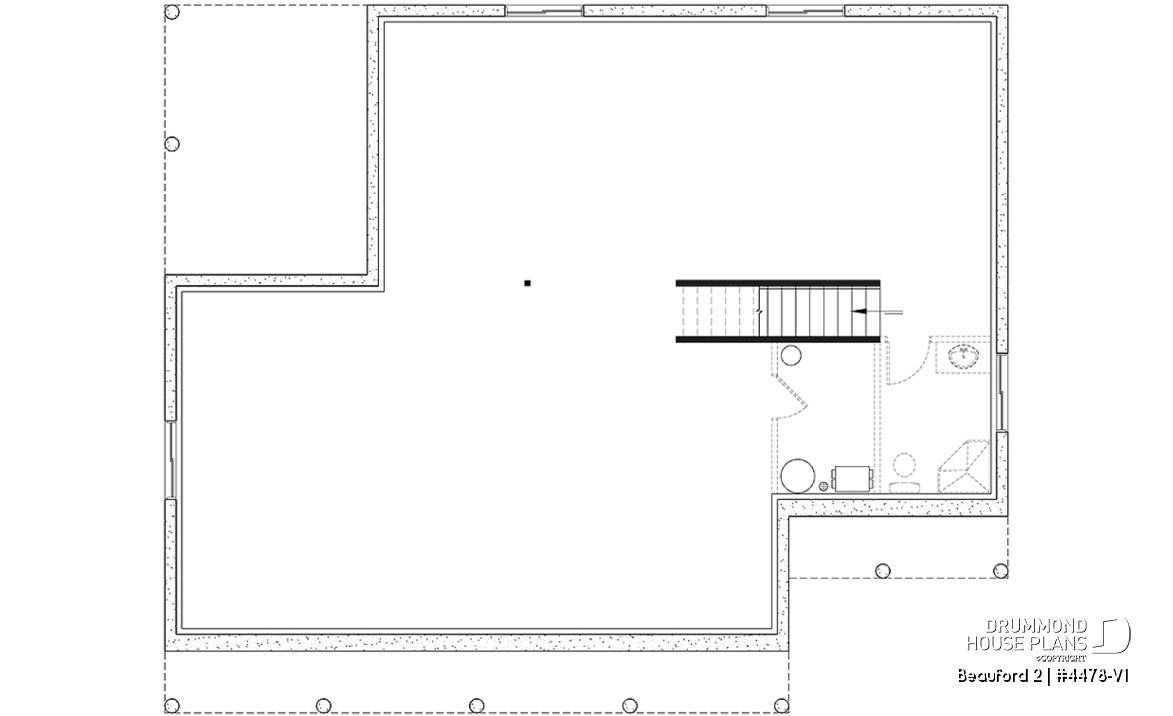 Basement - Farmhouse Bungalow Plan with Cathedral Ceiling and Covered Terrace - Beauford 2