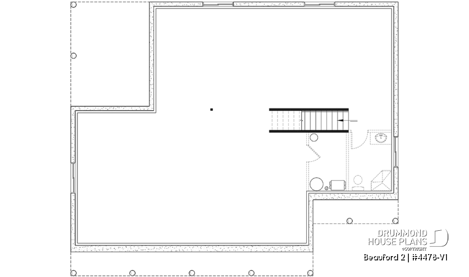 Basement - Farmhouse Bungalow Plan with Cathedral Ceiling and Covered Terrace - Beauford 2