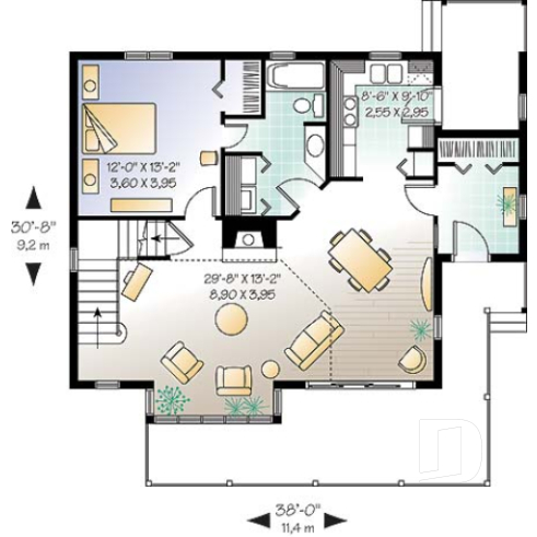1st level - Modern rustic, panoramic view cottage design, 3 bedroom, cathedral ceiling, fireplace - Pinehurst 2