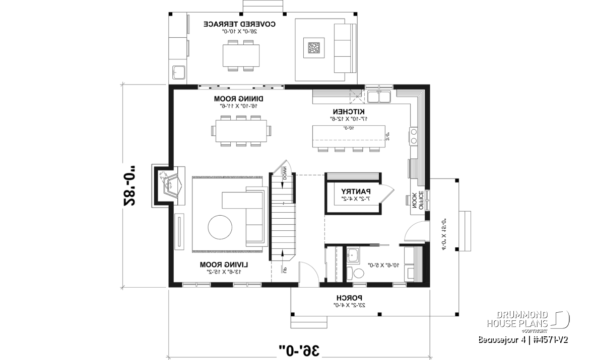 1st level - Country house plan with 3 to 4 bedrooms, open concept with fireplace and optional finished basement - Beausejour 4