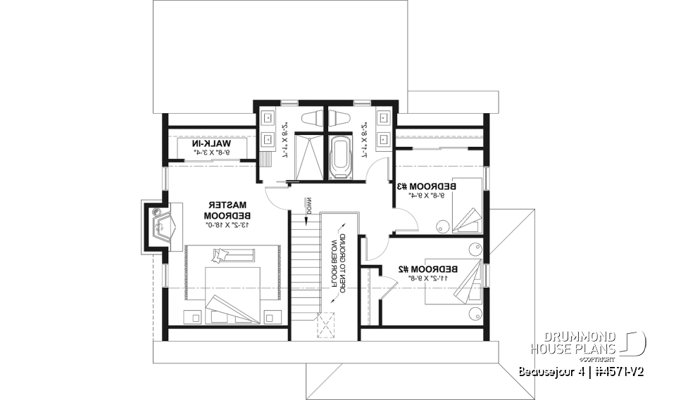 2nd level - Country house plan with 3 to 4 bedrooms, open concept with fireplace and optional finished basement - Beausejour 4