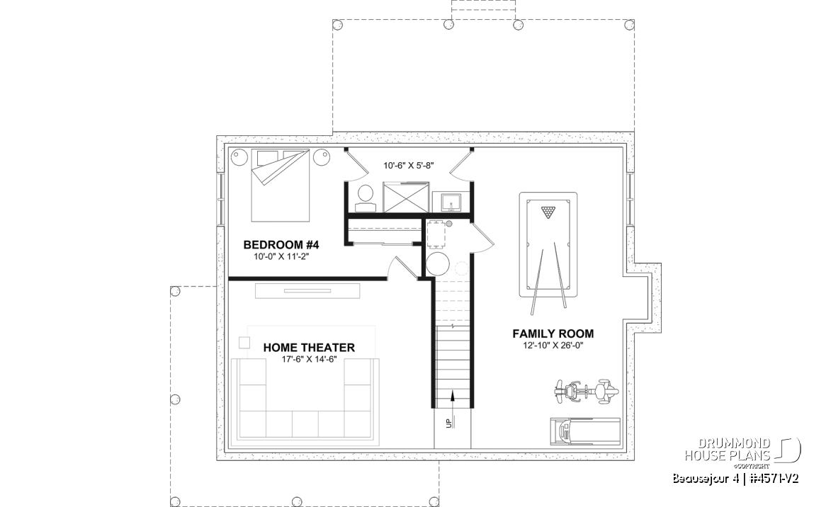 Finished basement (Optional $) - Country house plan with 3 to 4 bedrooms, open concept with fireplace and optional finished basement - Beausejour 4
