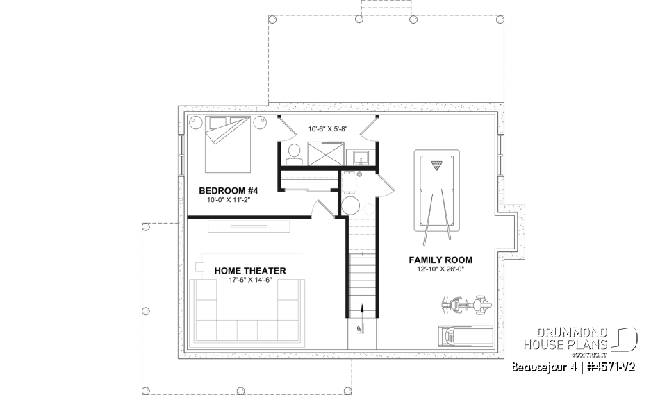Finished basement (Optional $) - Country house plan with 3 to 4 bedrooms, open concept with fireplace and optional finished basement - Beausejour 4