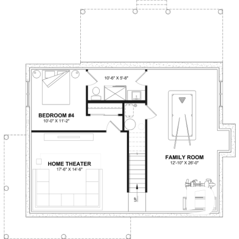 Finished basement (Optional $) - Country house plan with 3 to 4 bedrooms, open concept with fireplace and optional finished basement - Beausejour 4