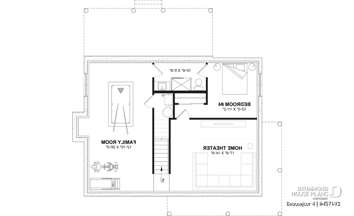 Finished basement (Optional $) - Country house plan with 3 to 4 bedrooms, open concept with fireplace and optional finished basement - Beausejour 4