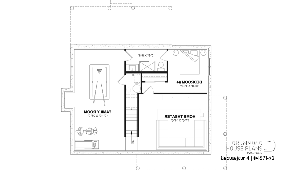 Finished basement (Optional $) - Country house plan with 3 to 4 bedrooms, open concept with fireplace and optional finished basement - Beausejour 4