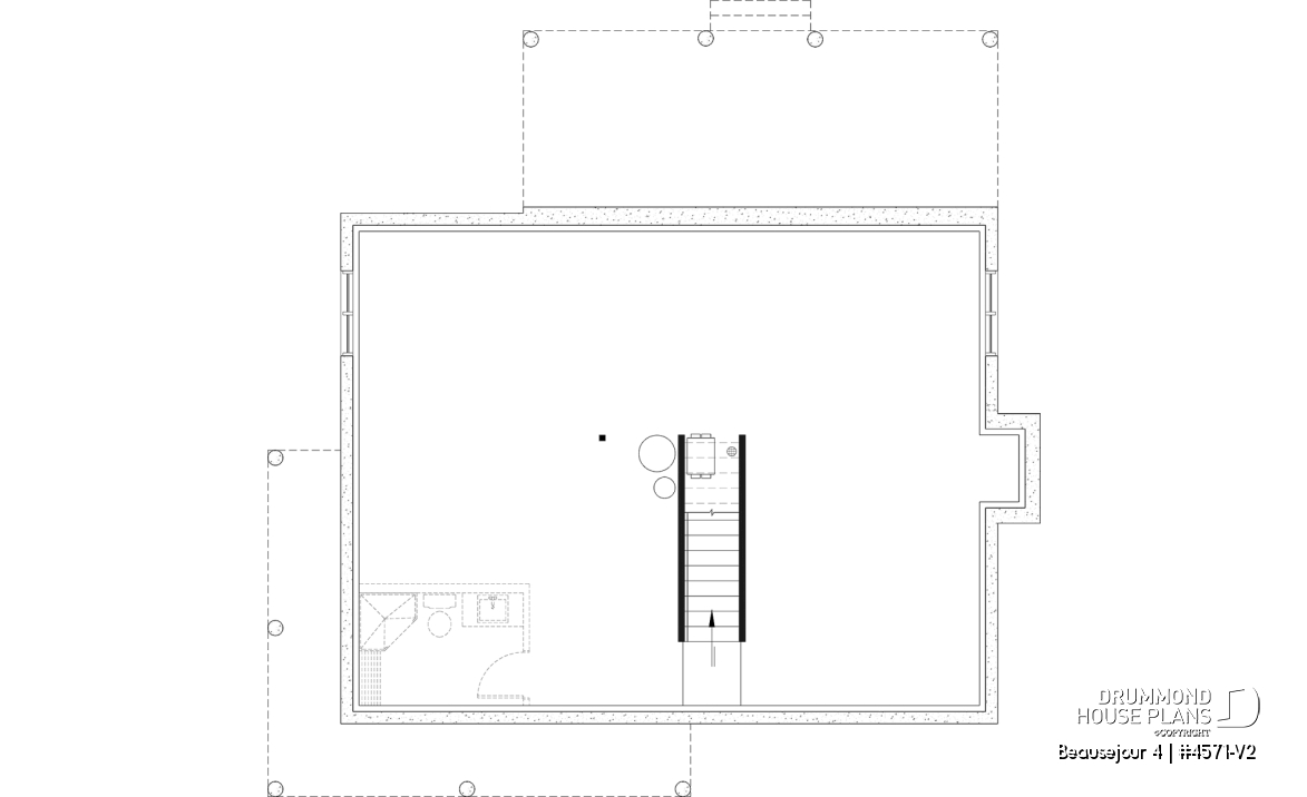 Unfinished basement - Country house plan with 3 to 4 bedrooms, open concept with fireplace and optional finished basement - Beausejour 4