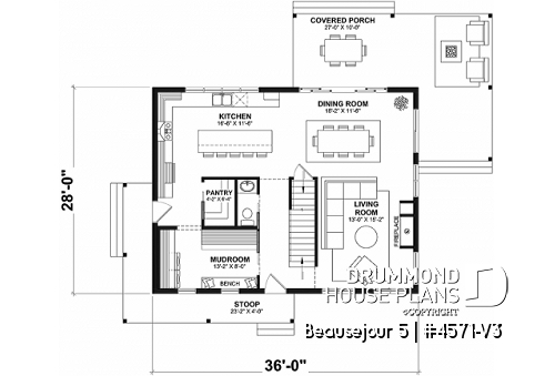 1st level - Farmhouse with 5 bedrooms, 2 living rooms, great covered rear deck, perfect family home plan - Beausejour 5