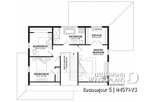2nd level - Farmhouse with 5 bedrooms, 2 living rooms, great covered rear deck, perfect family home plan - Beausejour 5