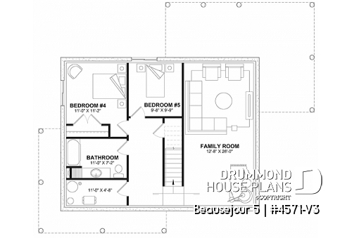 Finished basement - Farmhouse with up to 5 bedrooms, great covered rear deck, perfect family home plan, optional finished basement - Beausejour 5