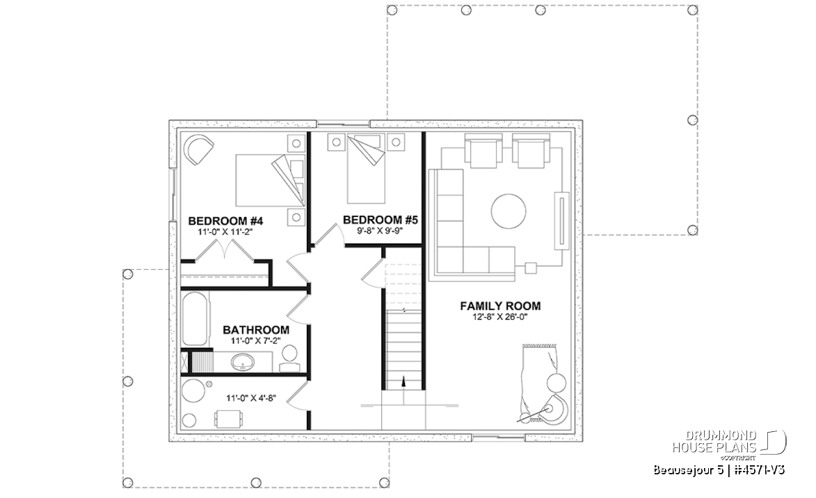 Finished basement (Optional $) - Farmhouse with up to 5 bedrooms, great covered rear deck, perfect family home plan, optional finished basement - Beausejour 5