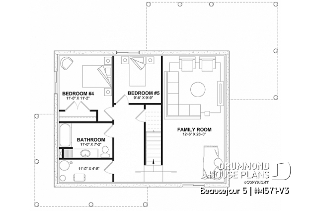 Finished basement (Optional $) - Farmhouse with up to 5 bedrooms, great covered rear deck, perfect family home plan, optional finished basement - Beausejour 5