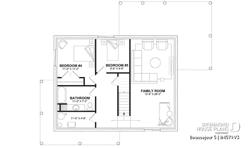 Finished basement (Optional $) - Farmhouse with up to 5 bedrooms, great covered rear deck, perfect family home plan, optional finished basement - Beausejour 5