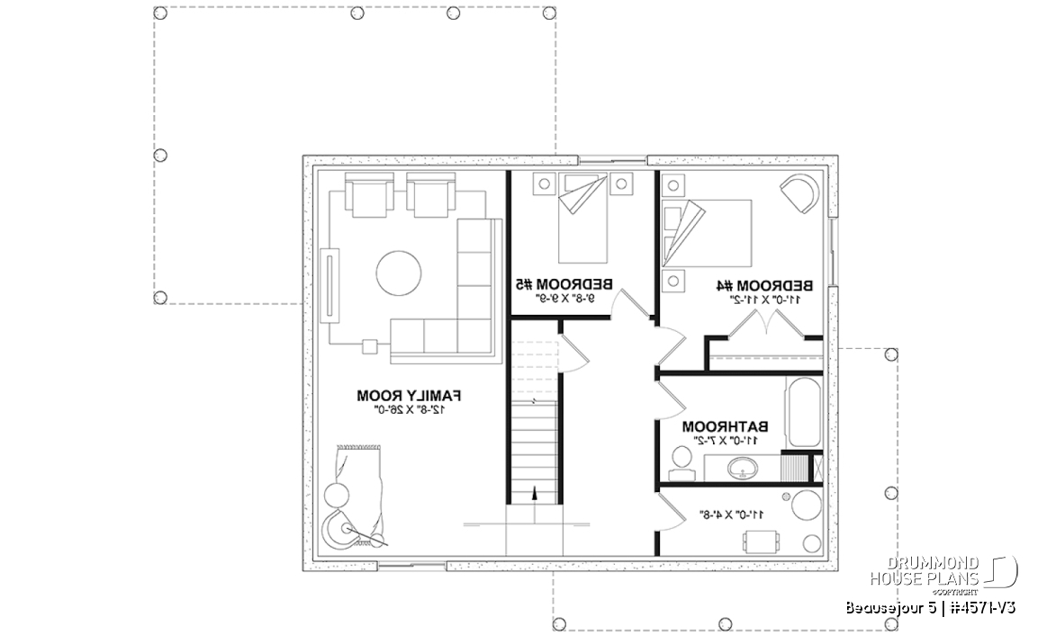 Finished basement (Optional $) - Farmhouse with up to 5 bedrooms, great covered rear deck, perfect family home plan, optional finished basement - Beausejour 5