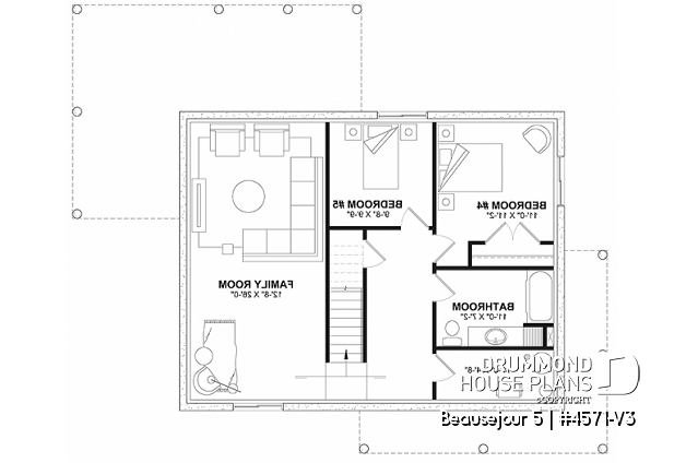 Finished basement (Optional $) - Farmhouse with up to 5 bedrooms, great covered rear deck, perfect family home plan, optional finished basement - Beausejour 5