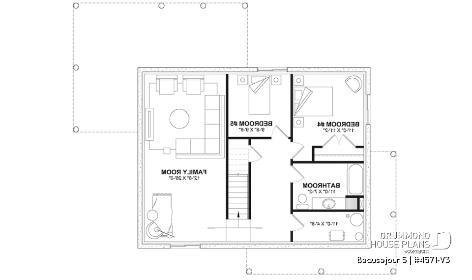 Finished basement (Optional $) - Farmhouse with up to 5 bedrooms, great covered rear deck, perfect family home plan, optional finished basement - Beausejour 5