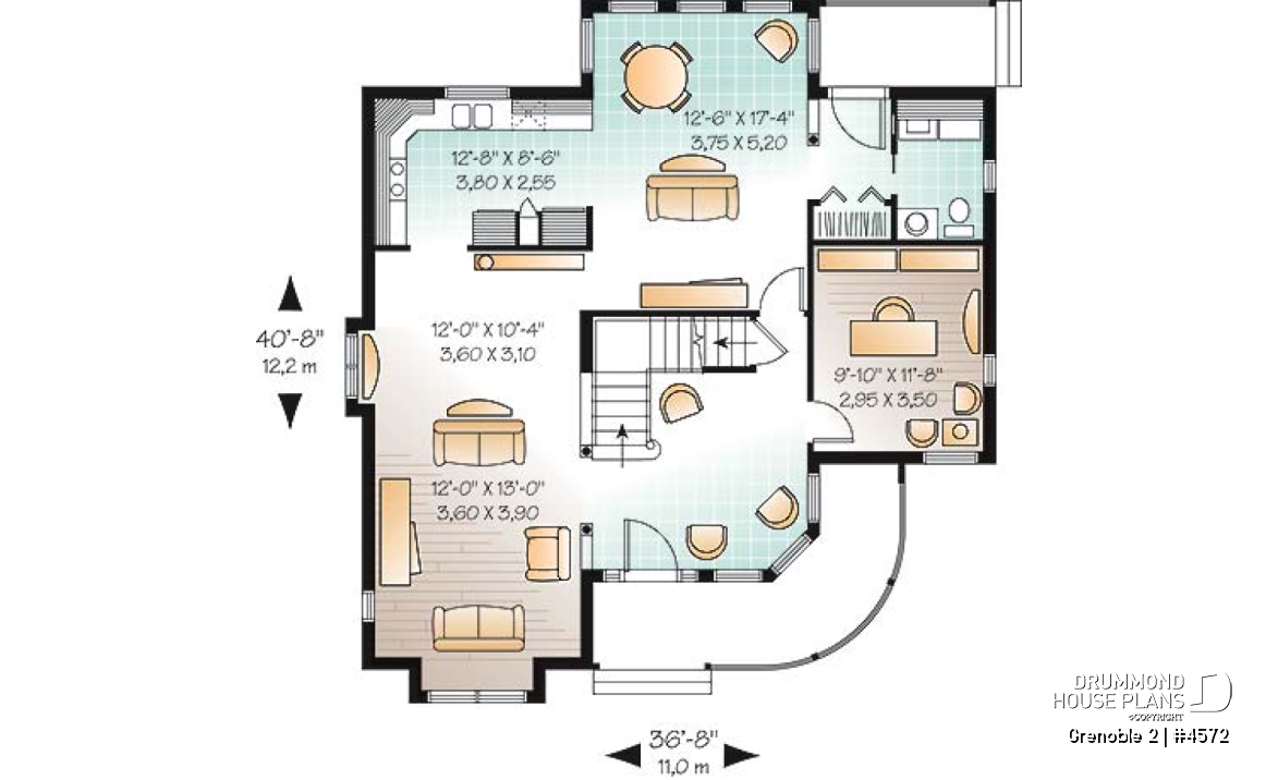 1st level - Victorian house plan with home office, breakfast nook and 3 bedrooms - Grenoble 2