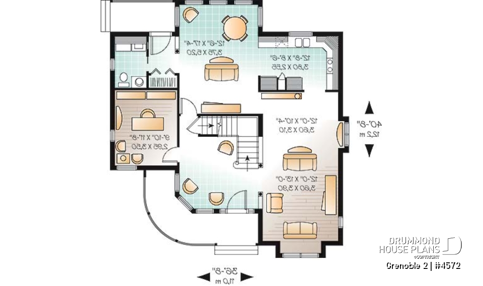 1st level - Victorian house plan with home office, breakfast nook and 3 bedrooms - Grenoble 2