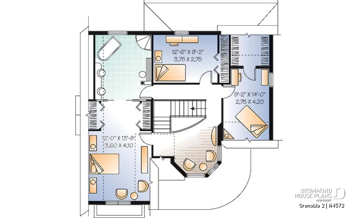 2nd level - Victorian house plan with home office, breakfast nook and 3 bedrooms - Grenoble 2