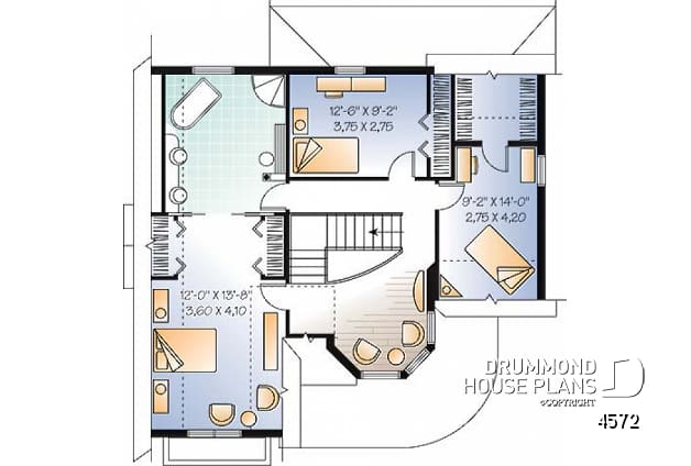 2nd level - Victorian house plan with home office, breakfast nook and 3 bedrooms - Grenoble 2