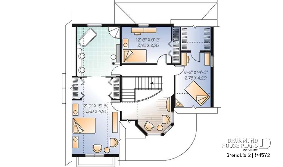 2nd level - Victorian house plan with home office, breakfast nook and 3 bedrooms - Grenoble 2