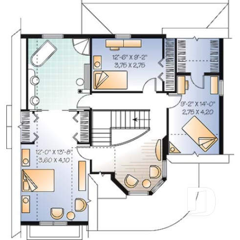 2nd level - Victorian house plan with home office, breakfast nook and 3 bedrooms - Grenoble 2