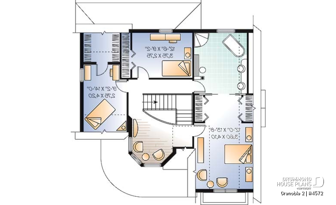 2nd level - Victorian house plan with home office, breakfast nook and 3 bedrooms - Grenoble 2