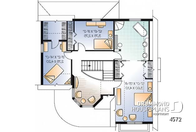2nd level - Victorian house plan with home office, breakfast nook and 3 bedrooms - Grenoble 2