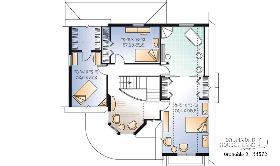 2nd level - Victorian house plan with home office, breakfast nook and 3 bedrooms - Grenoble 2