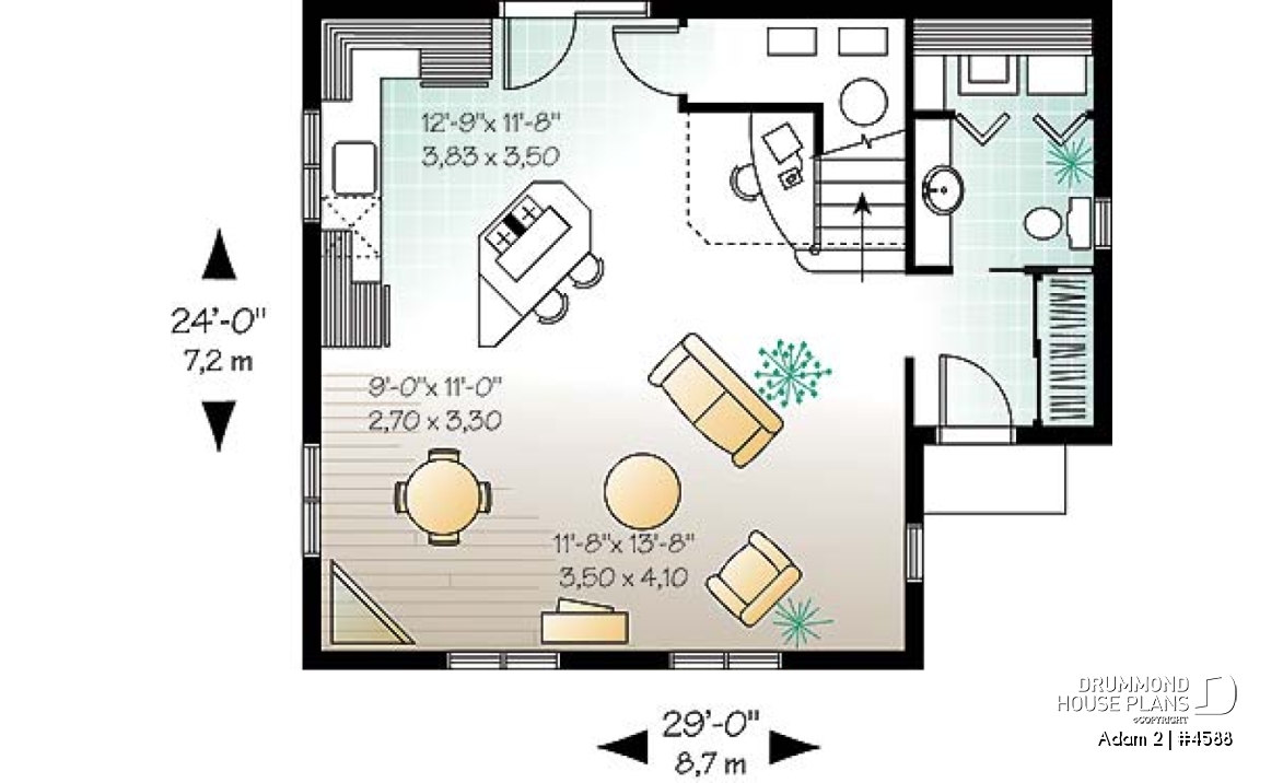 1st level - Historical country home design, affordable construction  costs, open plan,  2 bedrooms, laundry room on main - Adam 2