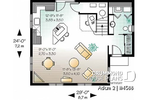 1st level - Historical country home design, affordable construction  costs, open plan,  2 bedrooms, laundry room on main - Adam 2